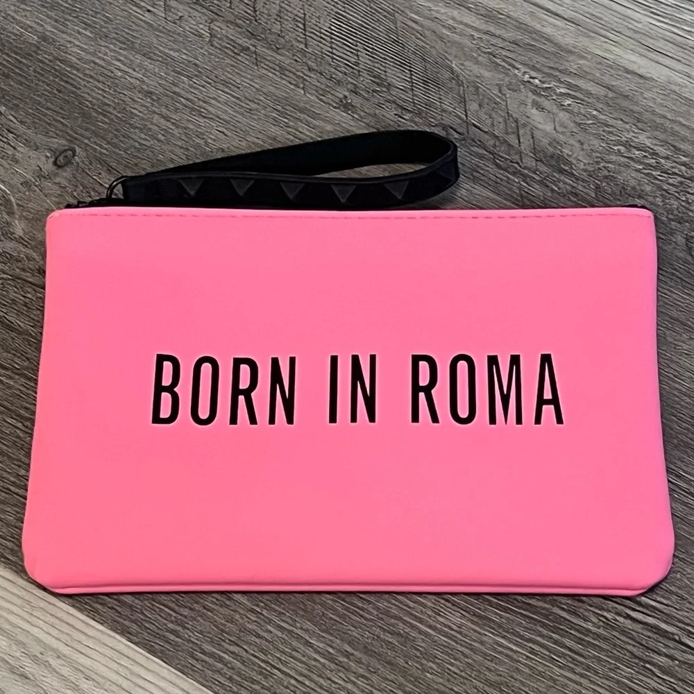 Valentino Born In Roma Rockstud Pink Cosmetic Makeup Travel Wristlet Bag